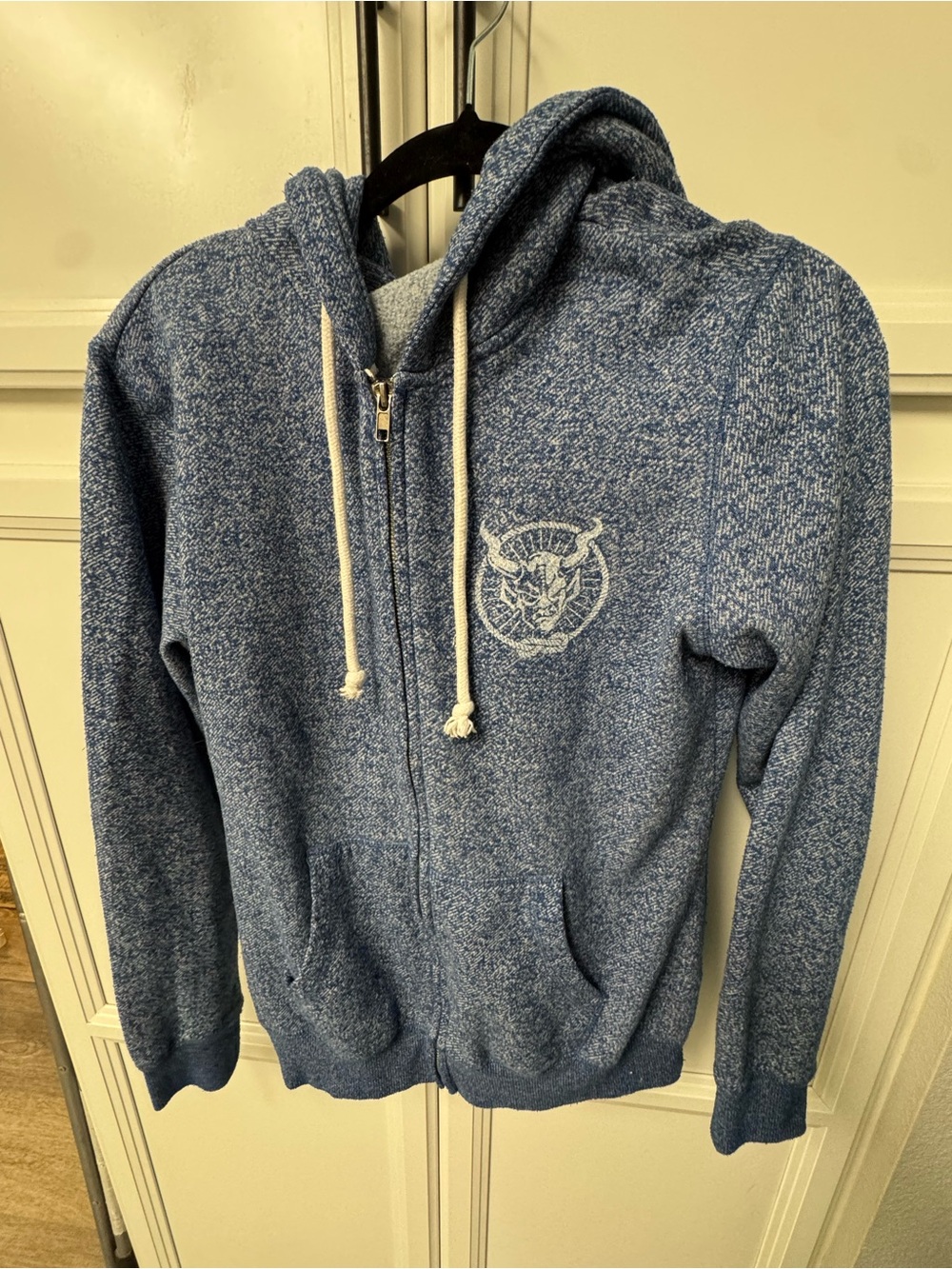 Men's Heather Blue Zip-Up Hoodie Sweater with Drawcord
